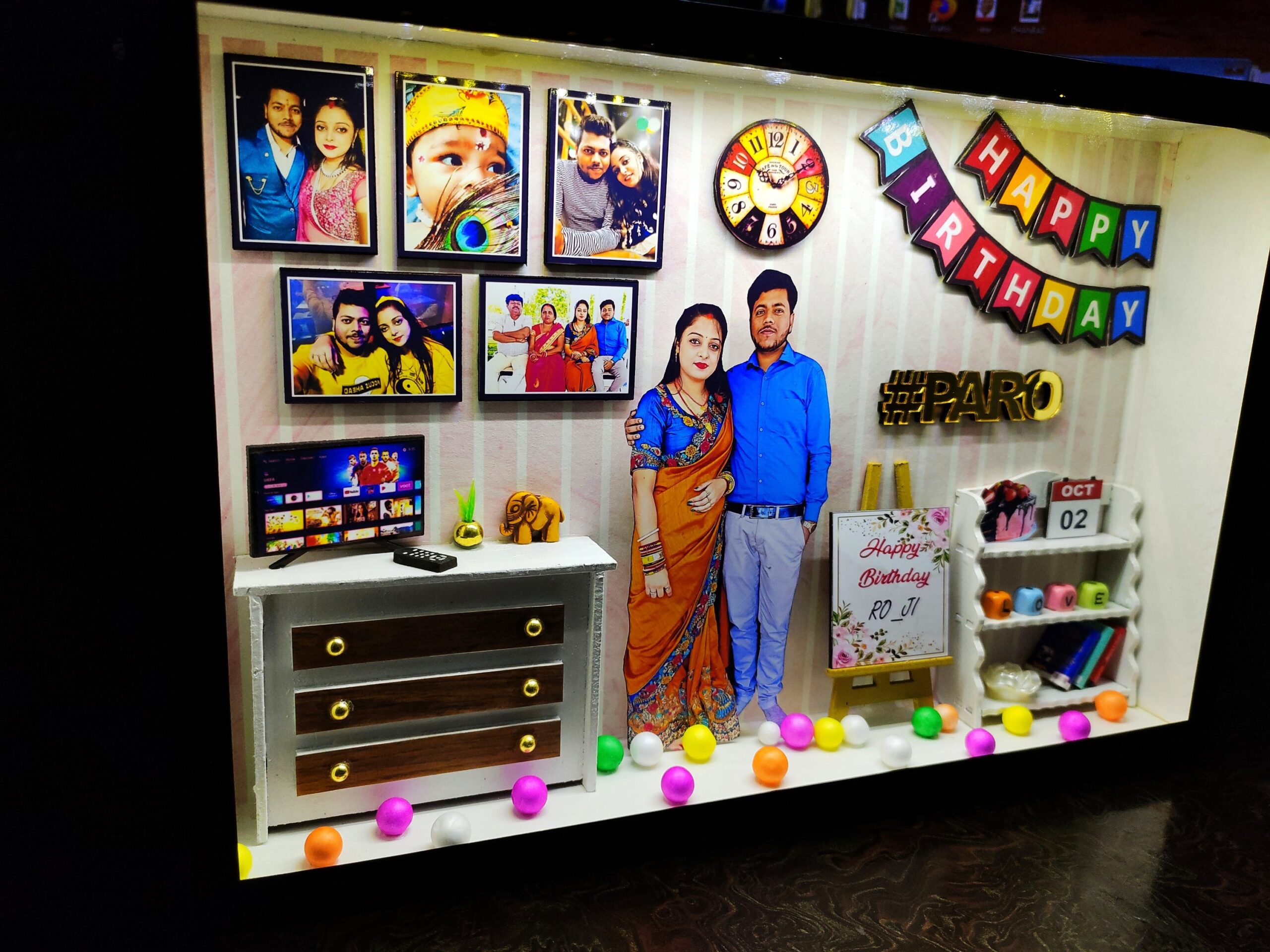 Miniature Box frame With Light – Customized Photo frame 3d Birthday Gift