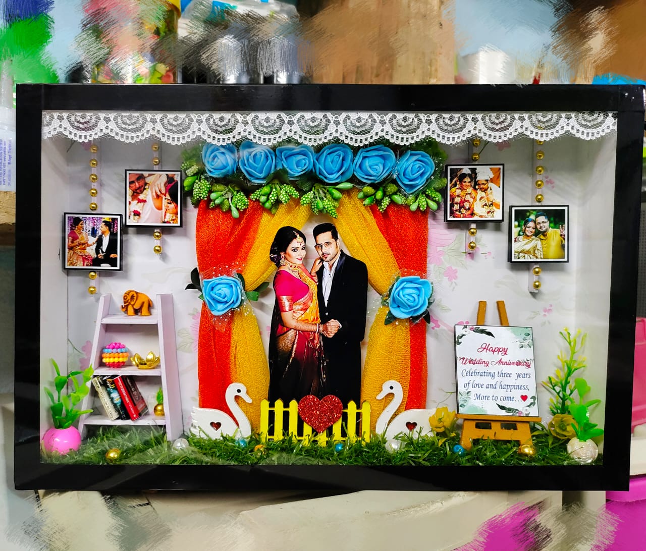 Miniature frame Shadow box With Light – Customized Photo frame 3d Wedding/Anniversary Gift