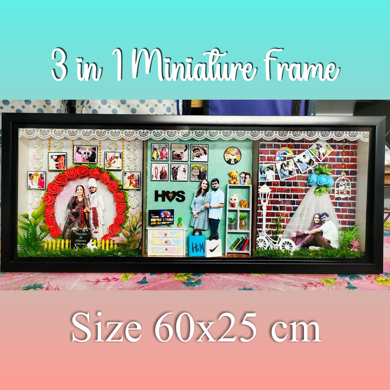 Miniature frame box With Light 3in1 – Customized Photo frame 3d Anniversary Gift (60x25cm)