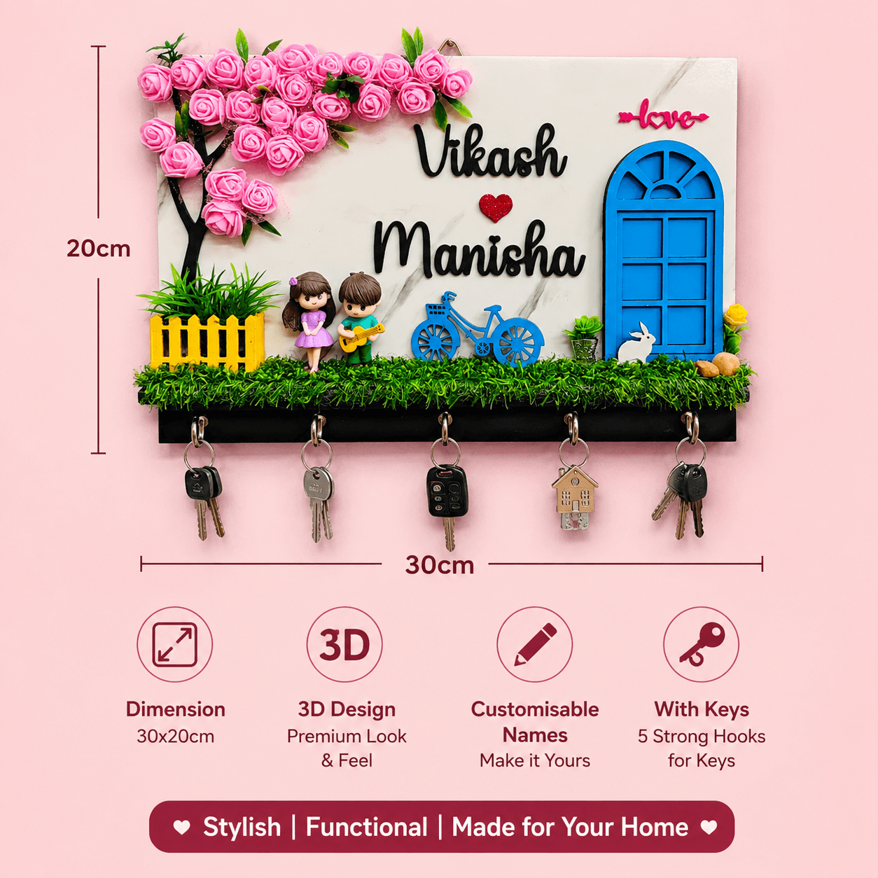 3d Miniature frame garden setup Customized Key holder Name plate – Anniversary, Wedding Gift