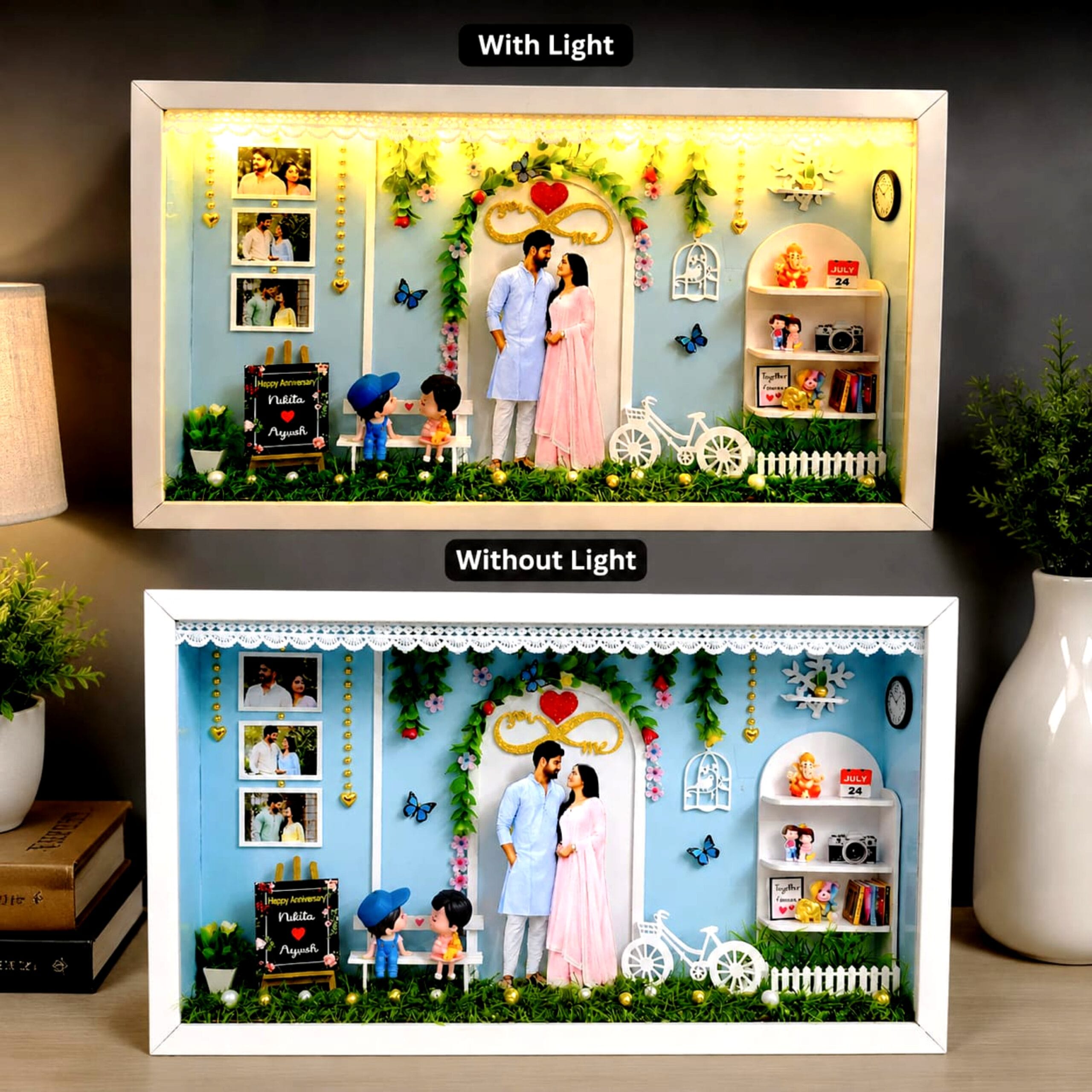 3D Miniature Couple Photo Frame | Personalized Shadow Box Gift
