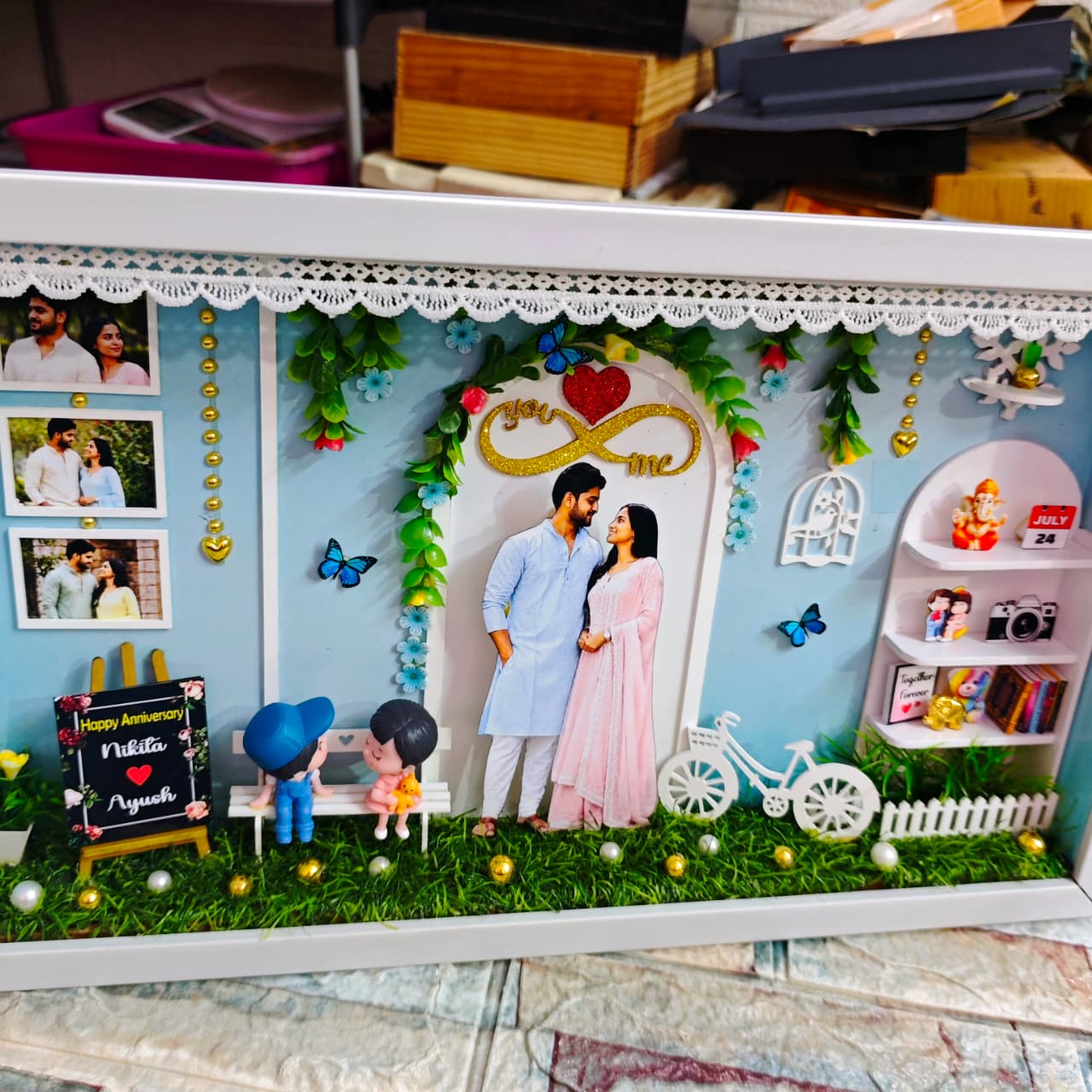3D Miniature Couple Photo Frame | Personalized Shadow Box Gift