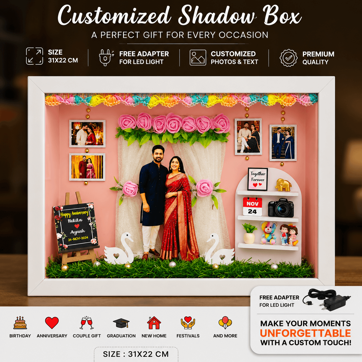 Personalized 3D Miniature Photo Frame Shadow Box Gift Anniversary/ Wedding